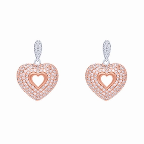 Rose Gold Sterling Silver Plated Heart Drop Earrings