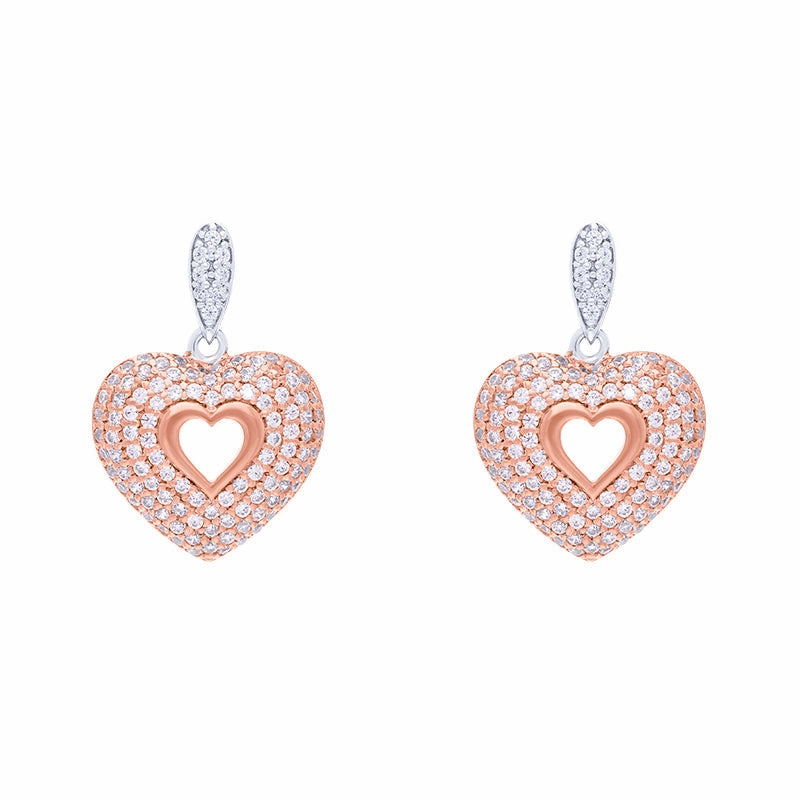 Rose Gold Sterling Silver Plated Heart Drop Earrings