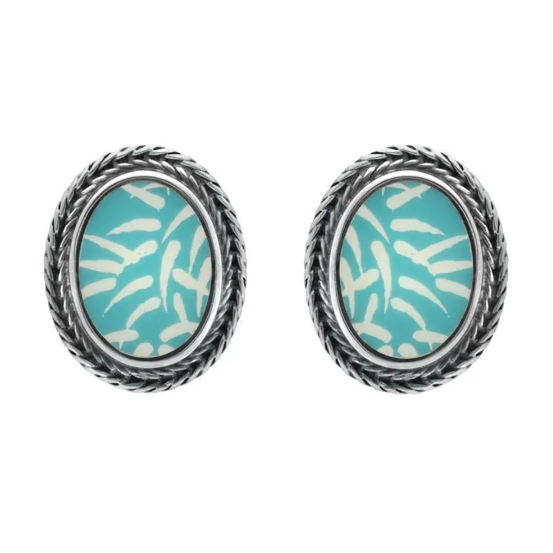 Royal Crown Derby Mikado Sterling Silver Foxtail Blue Stud Earrings