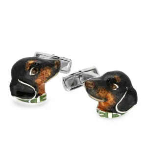 Saturno Sterling Silver Enamel Dachshund Cufflinks D