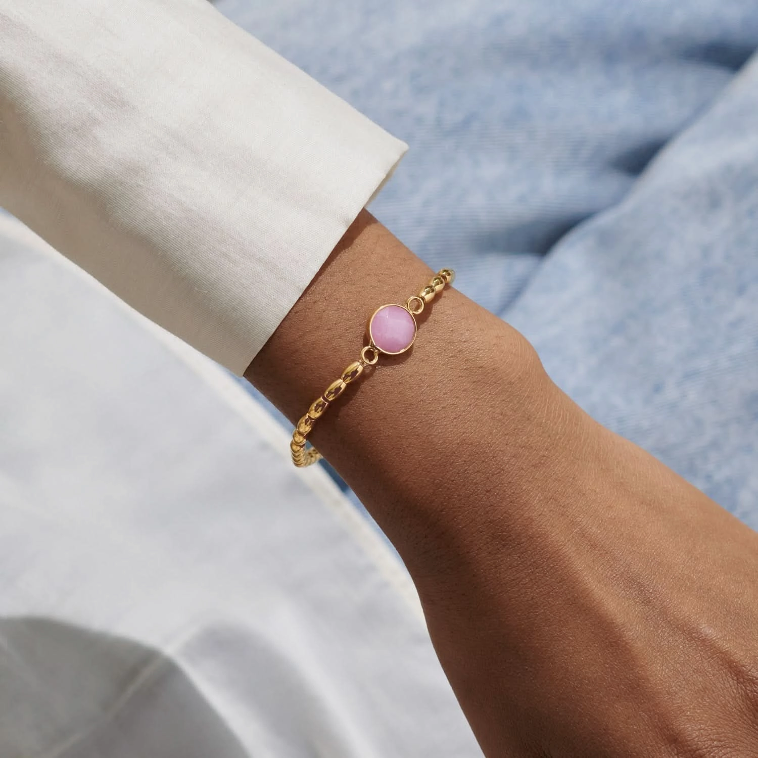 Serenity Stones Pink Jade Gold Plated Bracelet 8441