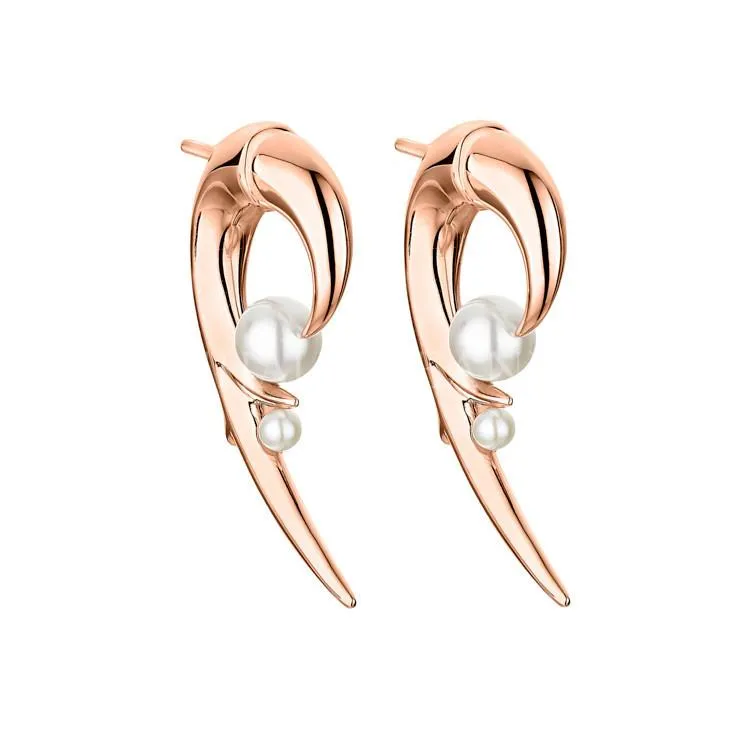 Shaun Leane 18ct Rose Gold Plated Sterling Silver White Pearl Hooked Pearl Earrings D