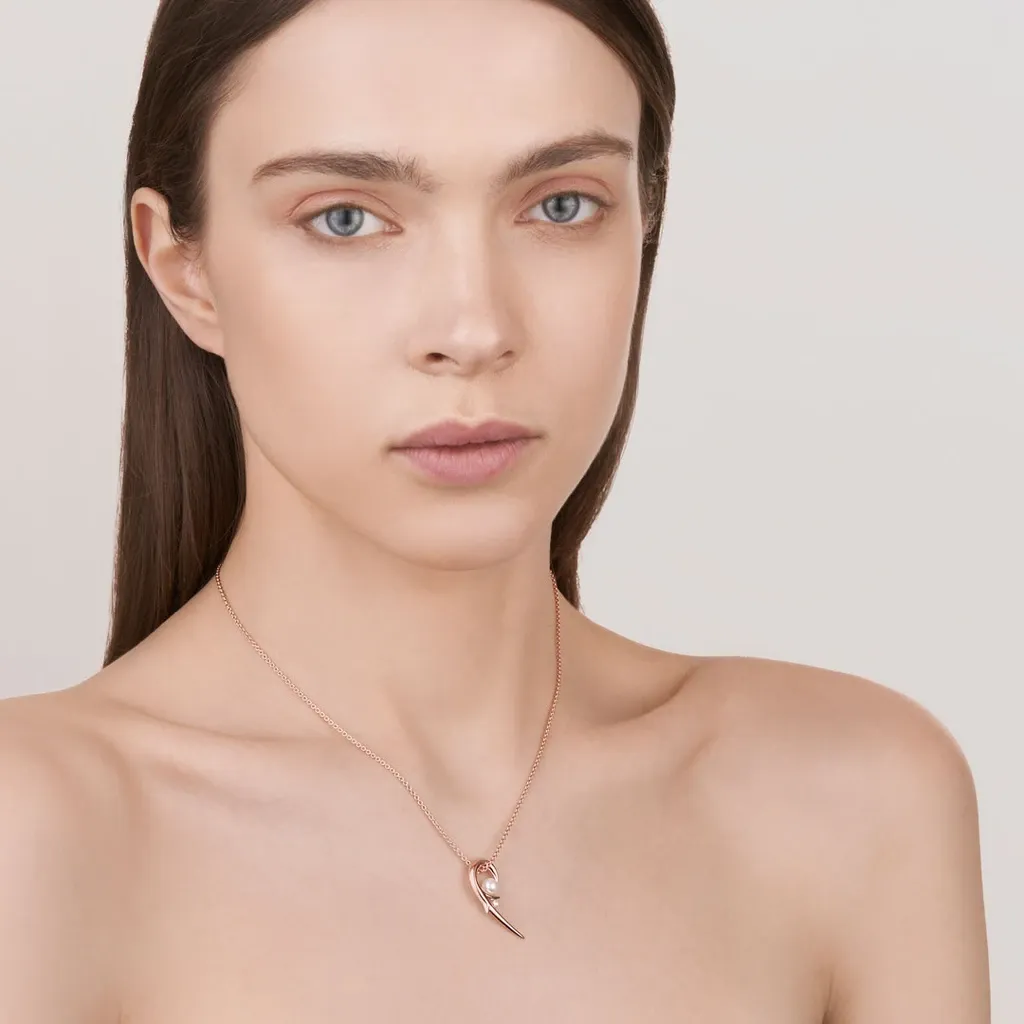 Shaun Leane 18ct Rose Gold Plated Sterling Silver White Pearl Hooked Pearl Necklace D