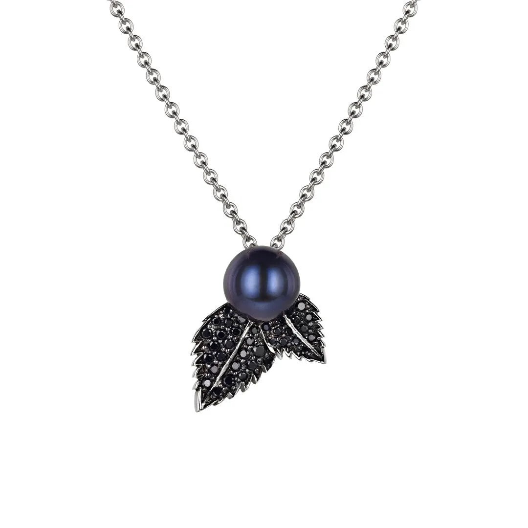 Shaun Leane Blackthorn Sterling Silver Black Spinel Pearl Leaf Pendant