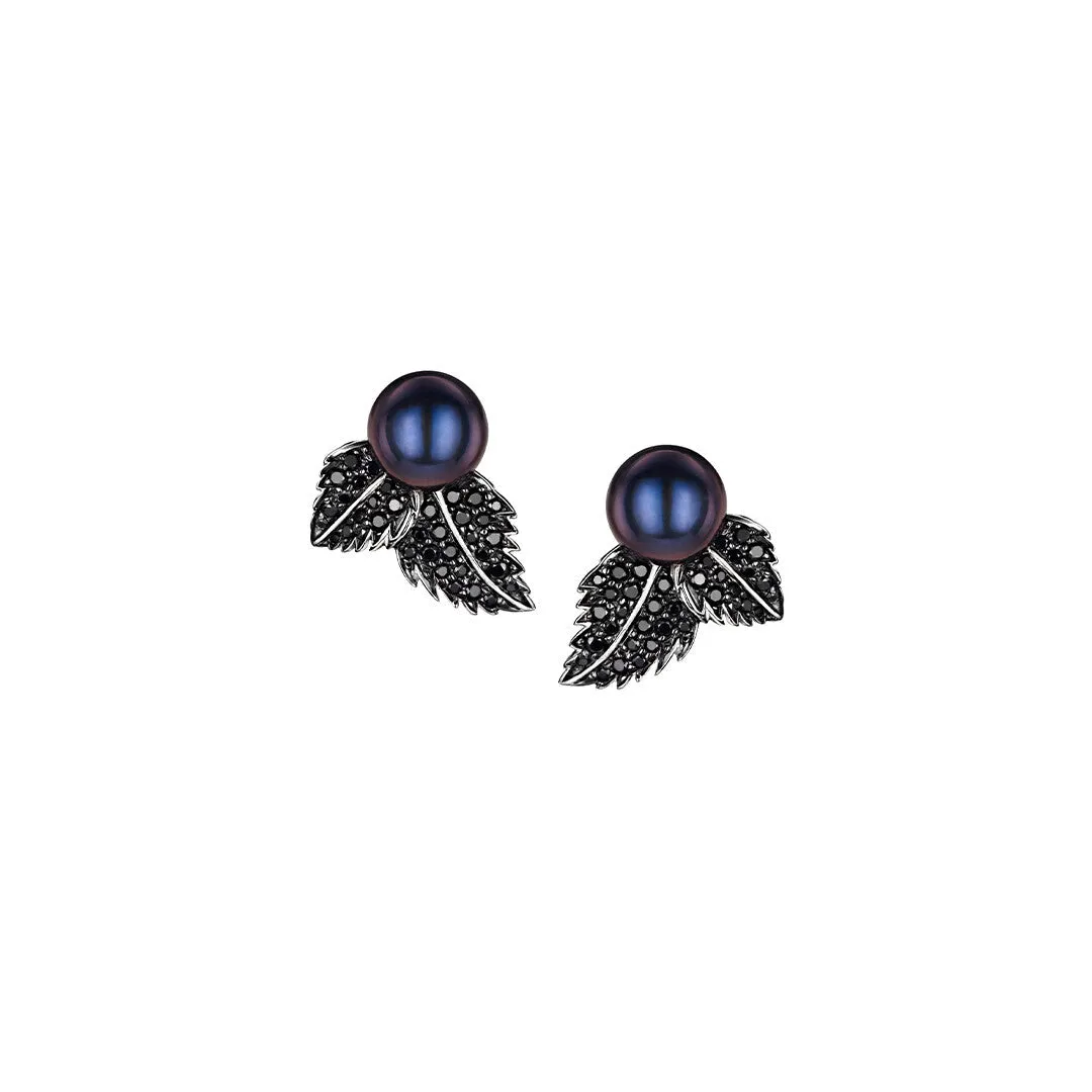 Shaun Leane Blackthorn Sterling Silver Black Spinel Pearl Stud Earrings
