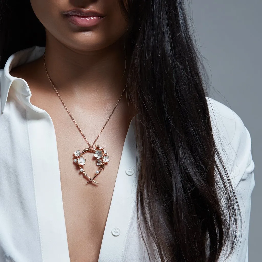 Shaun Leane Cherry Blossom 18ct Rose Gold Plated Sterling Silver Diamond Pearl Hoop Necklace