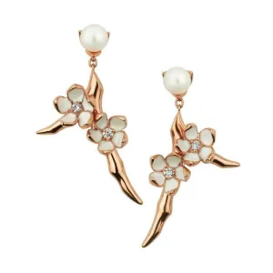 Shaun Leane Cherry Blossom 18ct Rose Gold Plated Sterling Silver Diamond Pearl Small Branch Drop Earrings