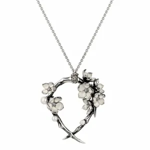 Shaun Leane Cherry Blossom Sterling Silver 0.39ct Diamond Pearl Hoop Necklace