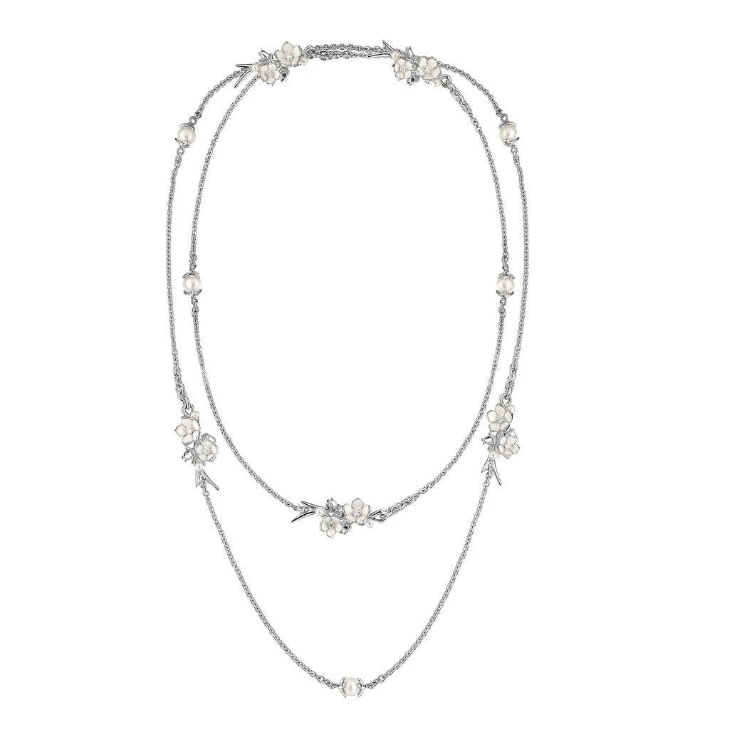 Shaun Leane Cherry Blossom Sterling Silver Pearl 0.80ct Diamond Sautoir Necklace