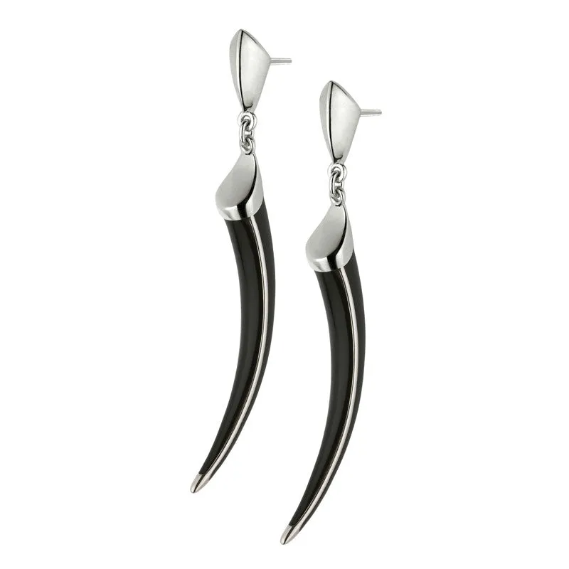 Shaun Leane Earrings Tusk Black Enamel Silver