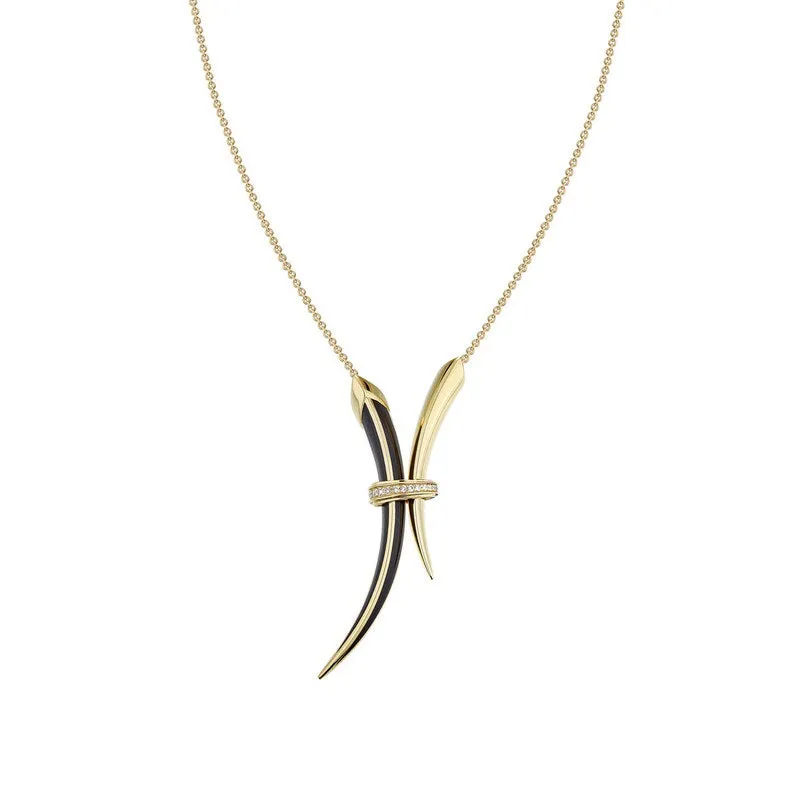 Shaun Leane Sabre Deco 18ct Yellow Gold Plated Sterling Silver Ceramic Diamond Necklace