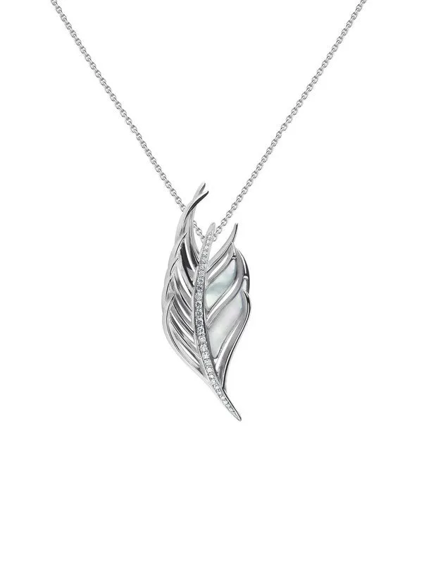 Shaun Leane Sterling Silver Diamond Mother of Pearl Feather Necklace