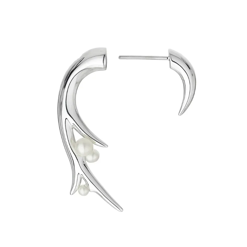 Shaun Leane Sterling Silver White Pearl Hooked Pearl Large Earrings