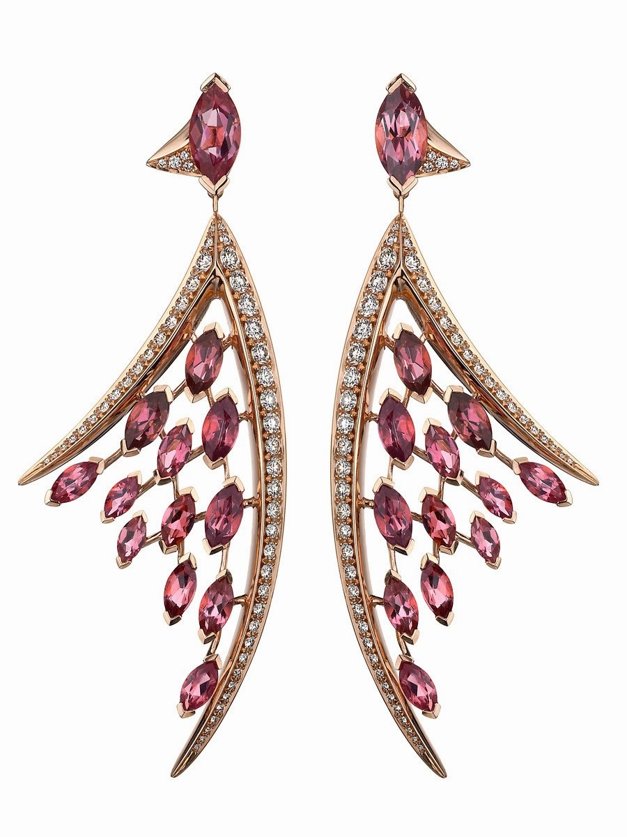 Shaun Leane Aerial 18ct Rose Gold 1.56ct Pink Tourmaline Diamond Large Earrings