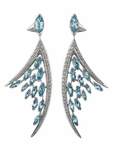 Shaun Leane Aerial 18ct White Gold 1.56ct Aquamarine Diamond Large Earrings