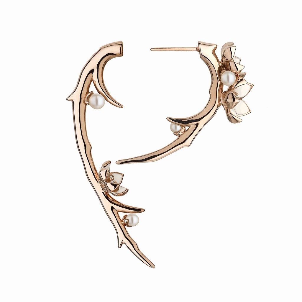Shaun Leane Cherry Blossom 18ct Rose Gold Plated Sterling Silver 0.35ct Diamond Pearl Hook Earrings