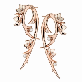 Shaun Leane Cherry Blossom 18ct Rose Gold Plated Sterling Silver 0.35ct Diamond Pearl Hook Earrings