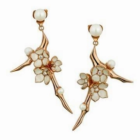 Shaun Leane Cherry Blossom Rose Gold Vermeil Diamond Pearl Branch Drop Earrings
