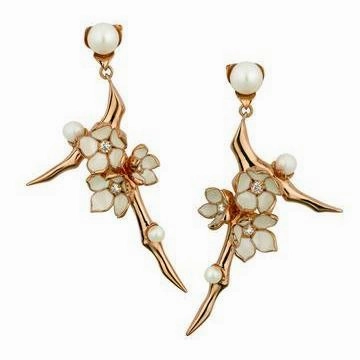 Shaun Leane Cherry Blossom Rose Gold Vermeil Diamond Pearl Branch Drop Earrings