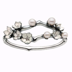 Shaun Leane Cherry Blossom Sterling Silver 0.34ct Diamond Pearl Bangle
