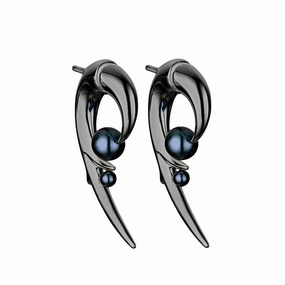 Shaun Leane Sterling Silver Black Rhodium Hooked Pearl Earrings