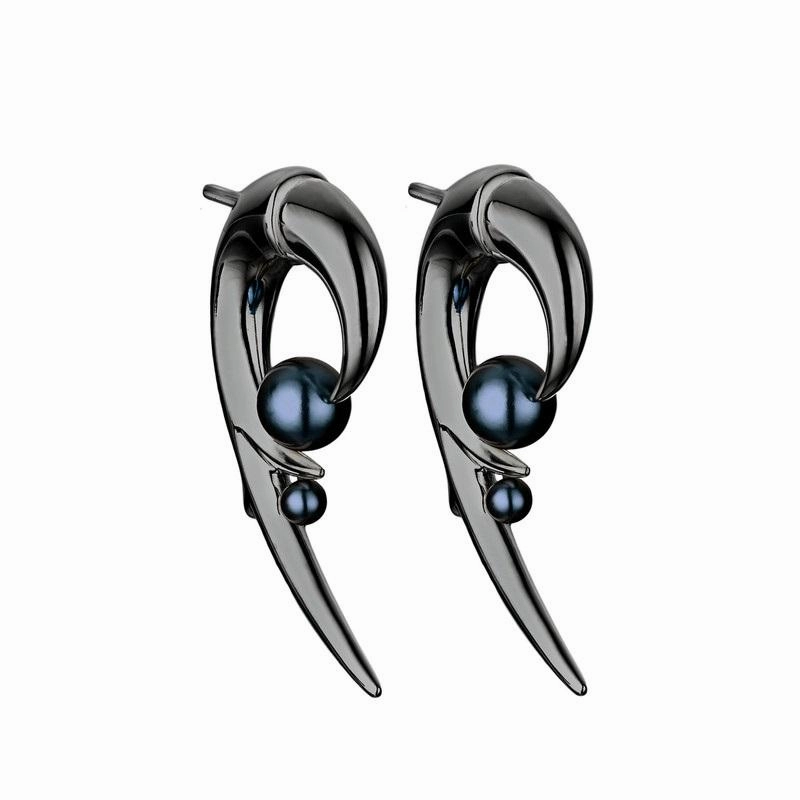 Shaun Leane Sterling Silver Black Rhodium Hooked Pearl Earrings
