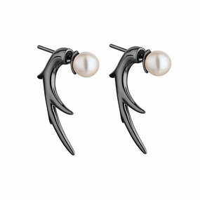 Shaun Leane Sterling Silver Black Rhodium White Hooked Pearl Talon Earrings