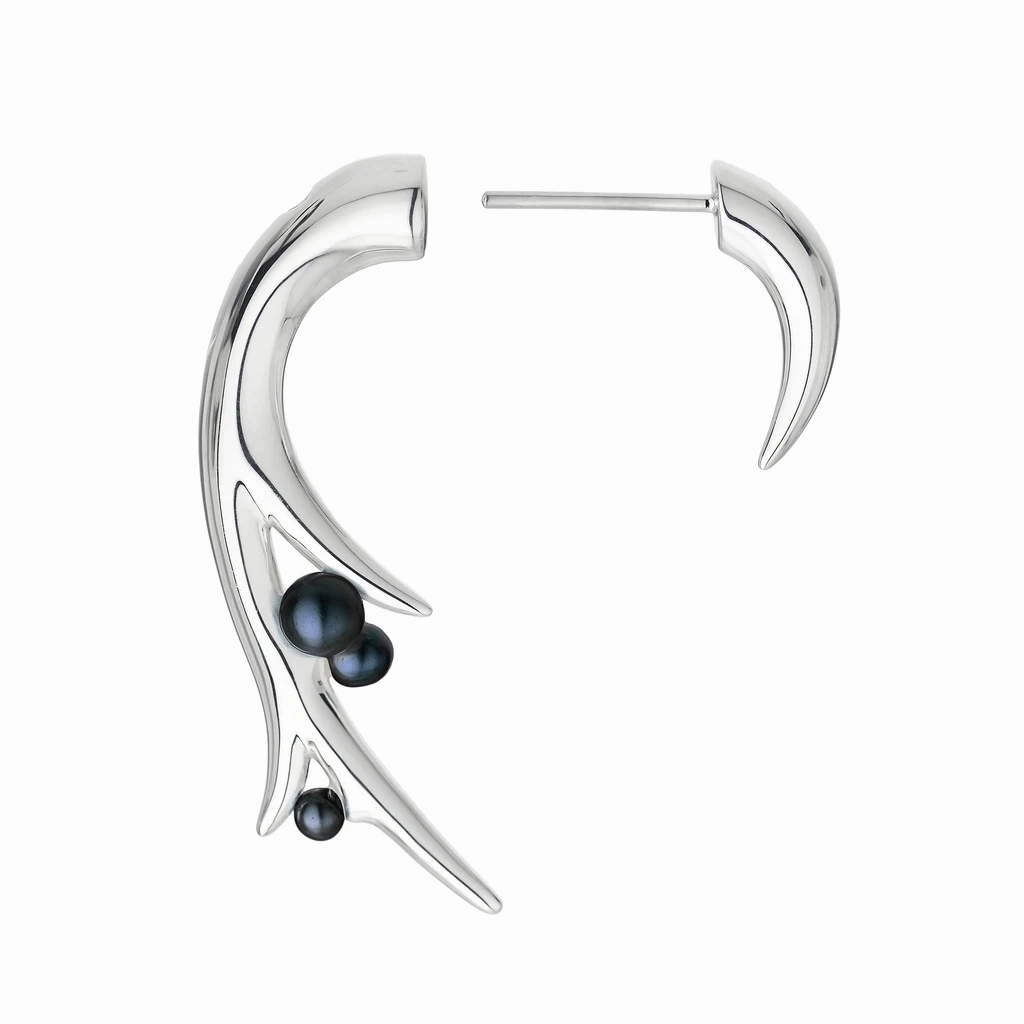 Shaun Leane Sterling Silver Large Hooked Pearl Earrings