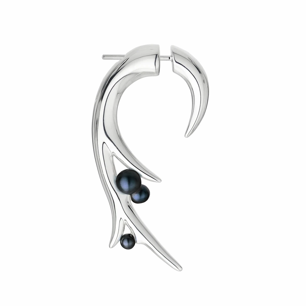 Shaun Leane Sterling Silver Large Hooked Pearl Earrings