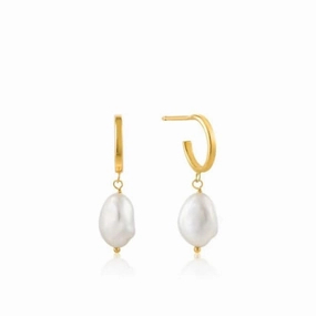 Shiny Gold Pearl Mini Hoop Earrings E019-02G
