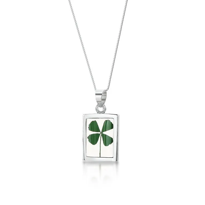 Shrieking Violet Four Leaf Clover Sterling Silver Rectangle Necklace