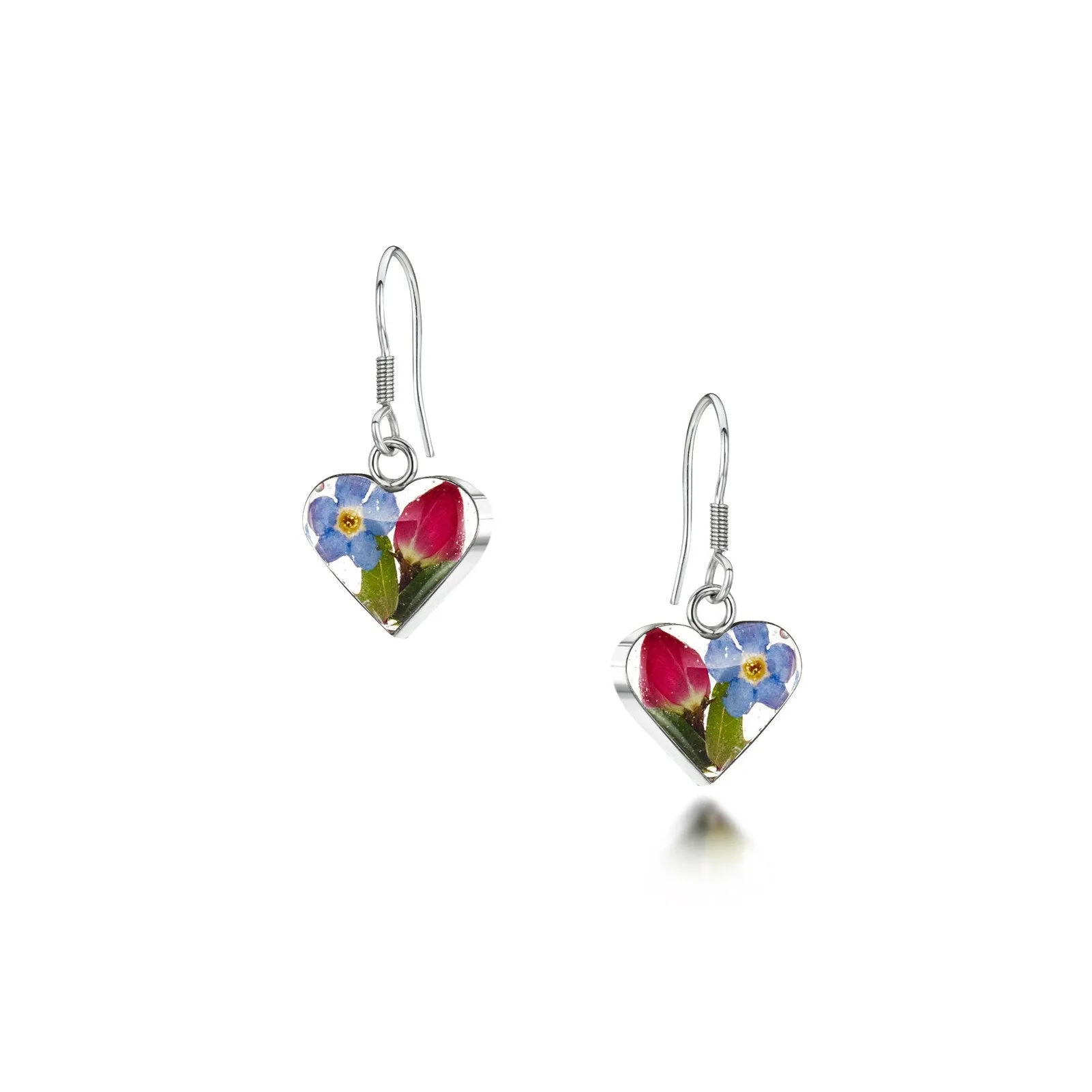 Shrieking Violet Sterling Silver Forget Me Not Rose Heart Drop Earrings
