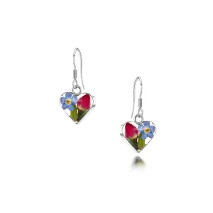 Shrieking Violet Sterling Silver Forget Me Not Rose Heart Drop Earrings