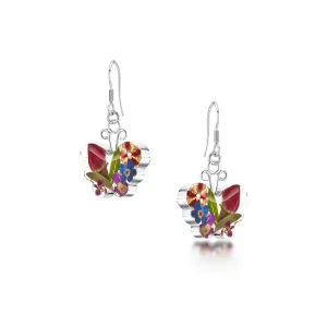 Shrieking Violet Sterling Silver Mixed Flower Butterfly Drop Earrings