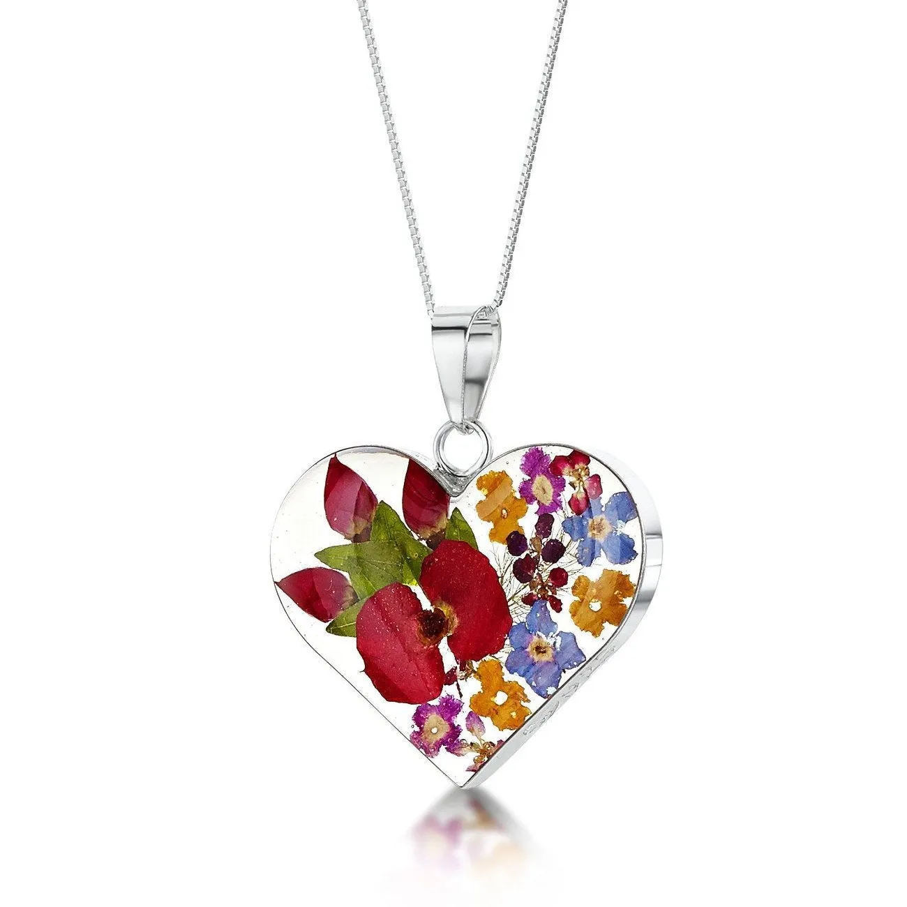 Shrieking Violet Sterling Silver Mixed Flower Medium Heart Necklace D