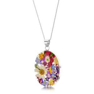 Shrieking Violet Sterling Silver Mixed Flower Oval Necklace