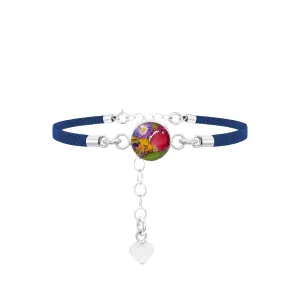 Shrieking Violet Sterling Silver Navy Vegan Suede Round Flower Charm Bracelet