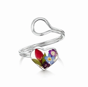 Shrieking Violet Sterling Silver Adjustable Mixed Flowers Heart Ring