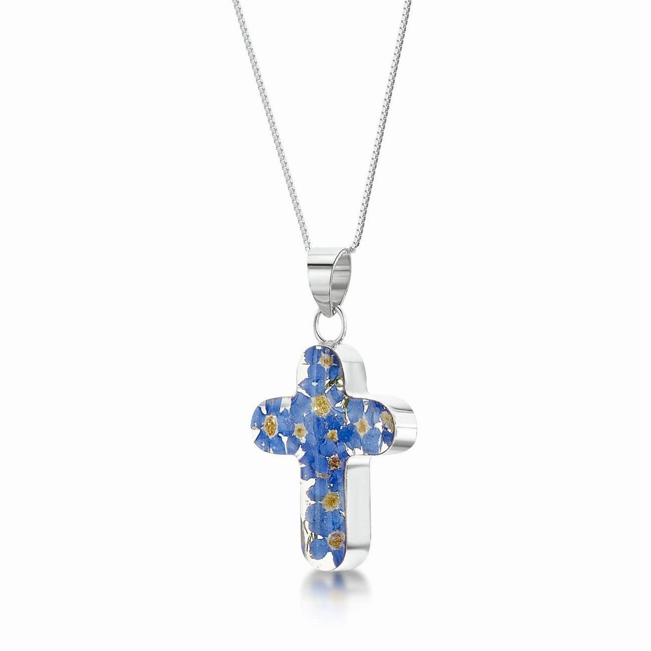 Shrieking Violet Sterling Silver Forget Me Not Medium Cross Necklace