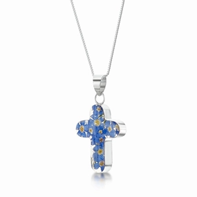 Shrieking Violet Sterling Silver Forget Me Not Medium Cross Necklace