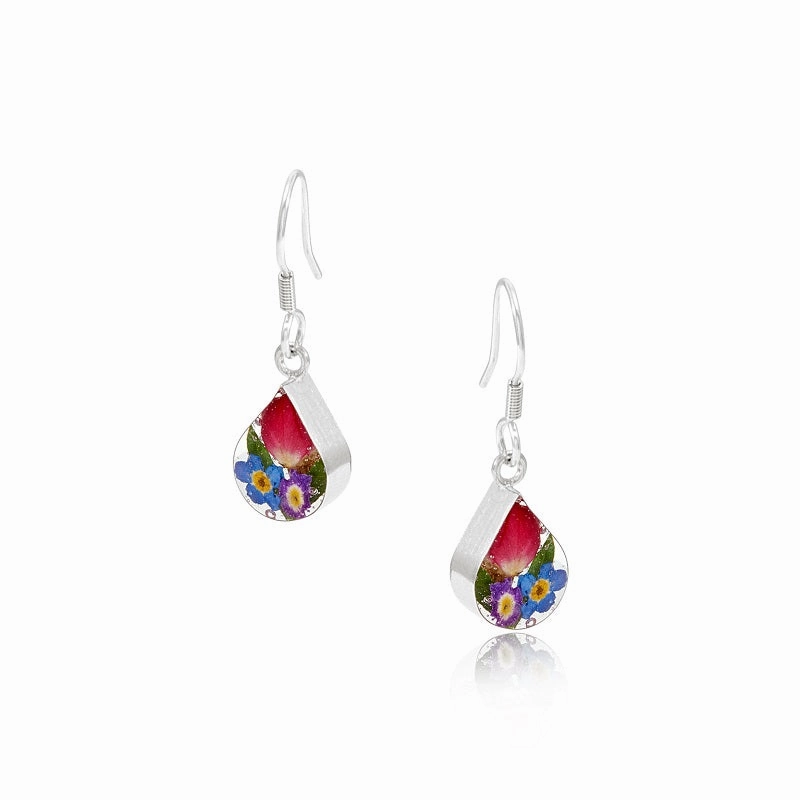 Shrieking Violet Sterling Silver Mixed Flower Peardrop Drop Earrings