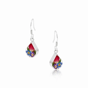 Shrieking Violet Sterling Silver Mixed Flower Peardrop Drop Earrings