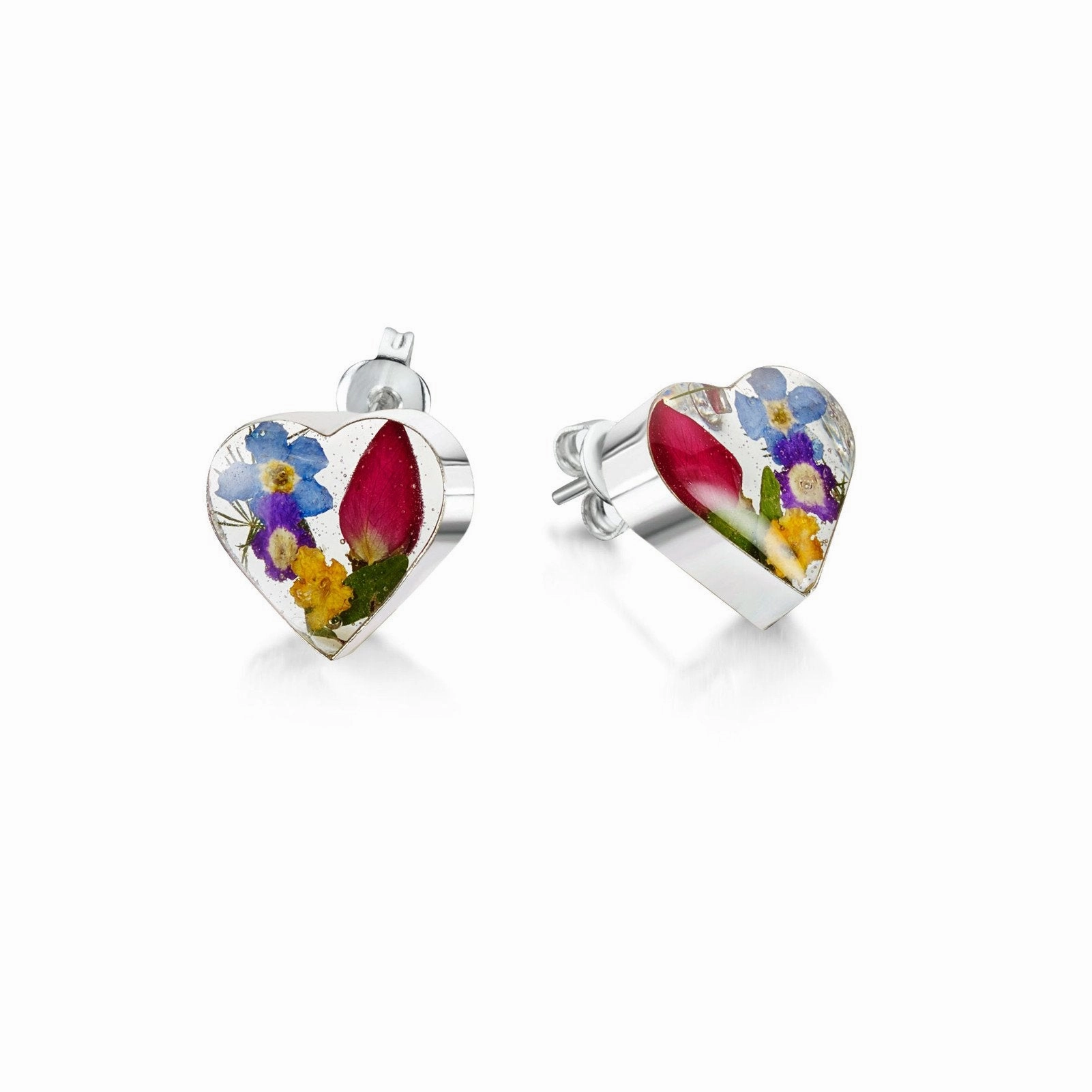 Shrieking Violet Sterling Silver Mixed Flowers Small Heart Earrings