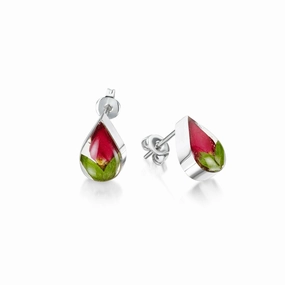 Shrieking Violet Sterling Silver Rose Bud Teardrop Stud Earrings