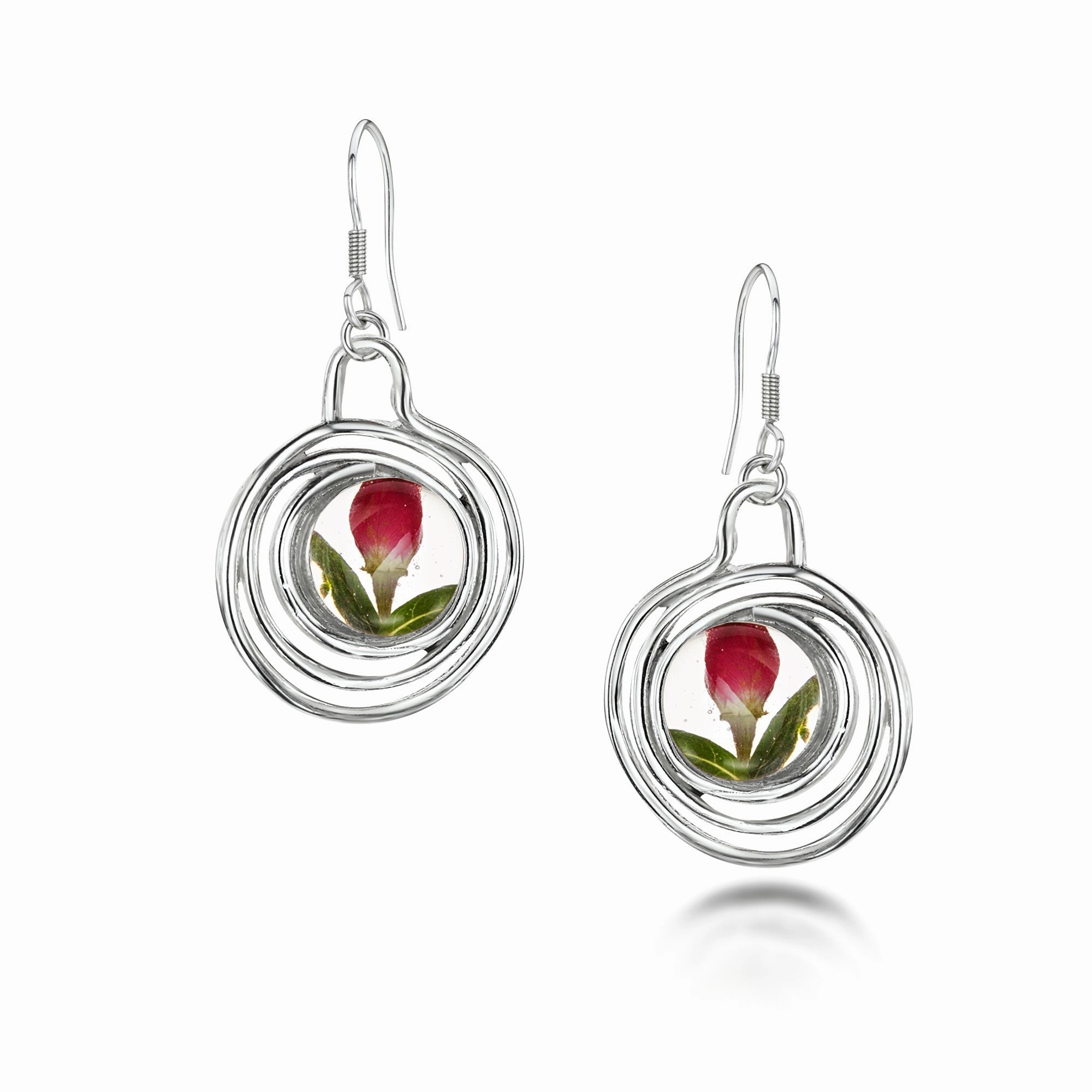 Shrieking Violet Sterling Silver Rosebud Spiral Drop Earrings