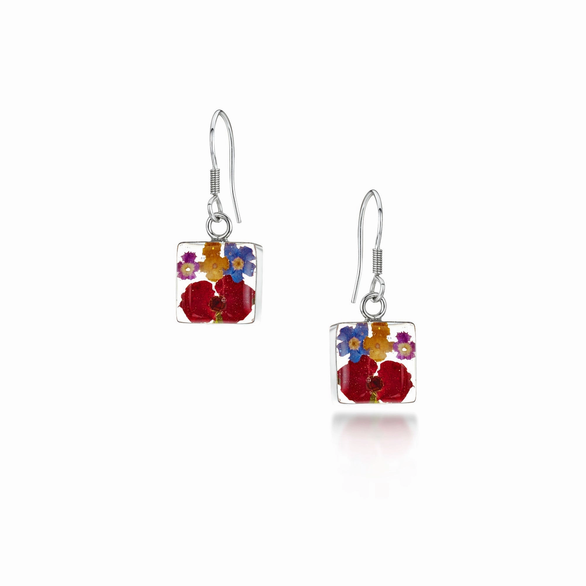 Shrieking Violet Sterling Silver Square Mixed Flower Drop Earrings