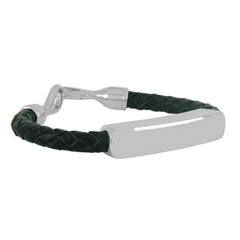 Shrovetide Sterling Silver Leather Gents Black Bracelet D