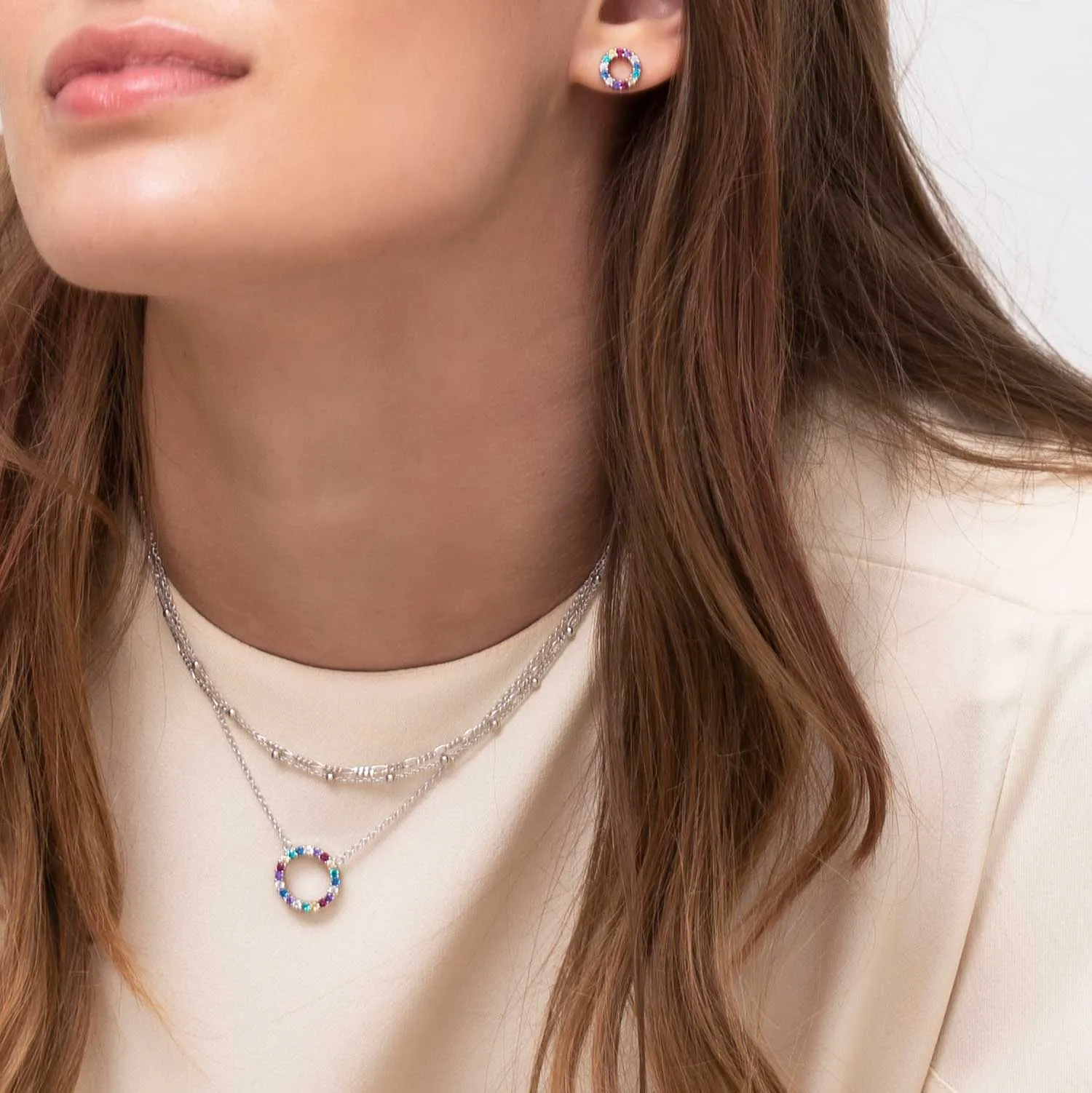 Sif Jakobs Biella Sterling Silver Multicolour Zirconia Grande Necklace