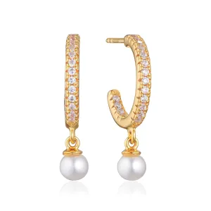 Sif Jakobs Ellera 18ct Gold Plated Sterling Silver White Zirconia Freshwater Pearl Hoop Earrings D