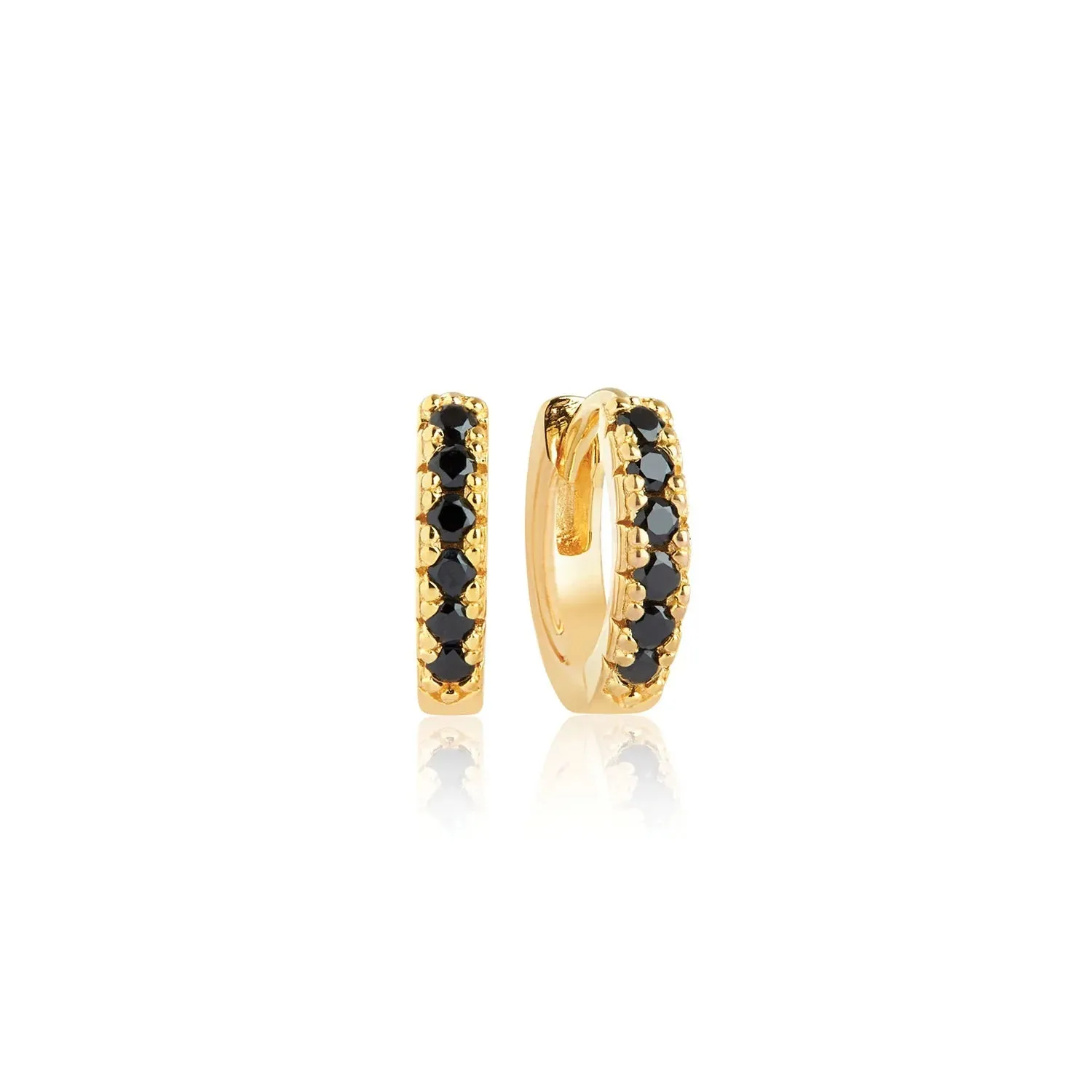 Sif Jakobs Ellera Piccolo 18ct Gold Plated Sterling Silver Black Zirconia Hoop Earrings D